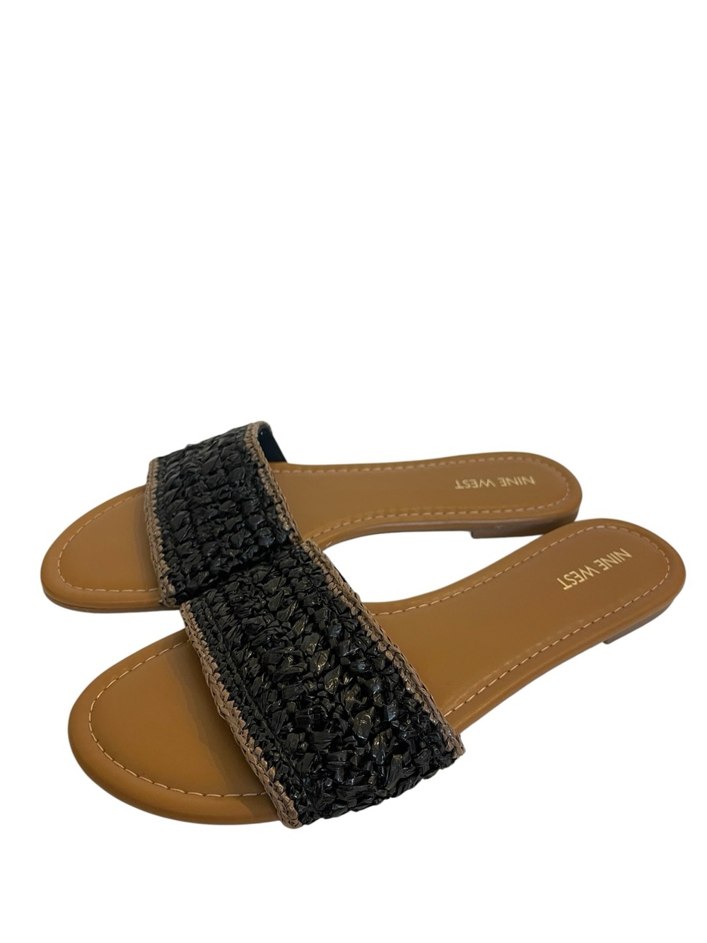 Nine West Black Beehive Woven Slide Sandals